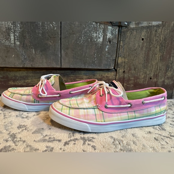 Women’s Sperry Top-Sider Size 10 Pink & Green Plaid Boat Shoes - Picture 2 of 9